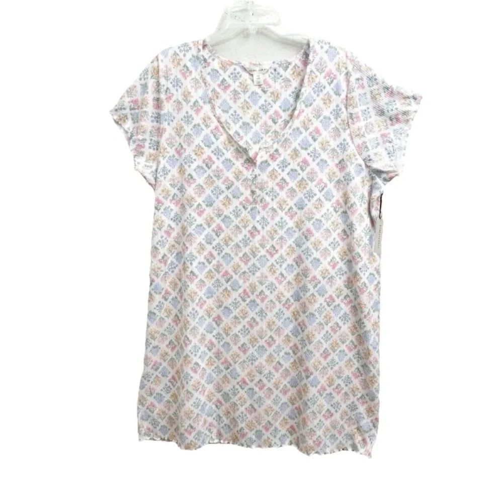 LAURA ASHLEY WOMEN SHORT SLEEVE NIGHTGOWN 2X SPRING WILDFLOWERS SUPER SOFT 36